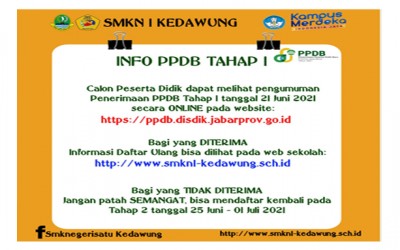 INFORMASI PENERIMAAN PESERTA DIDIK BARU (PPDB) TAHAP I